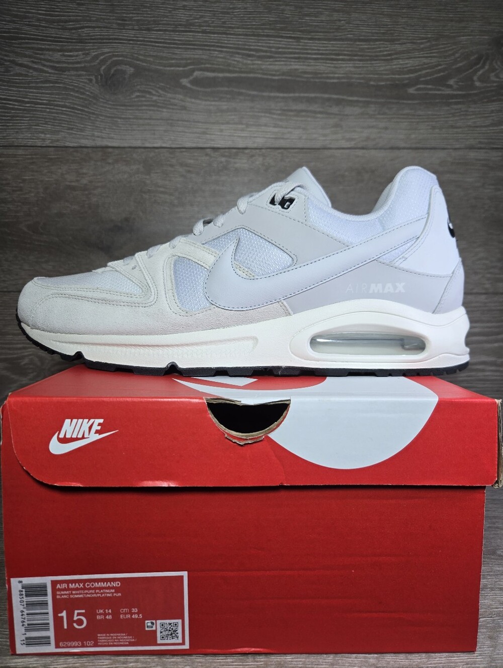 Size 15 Nike Air Max Command Summit White Pure Platinum 629993-102 New